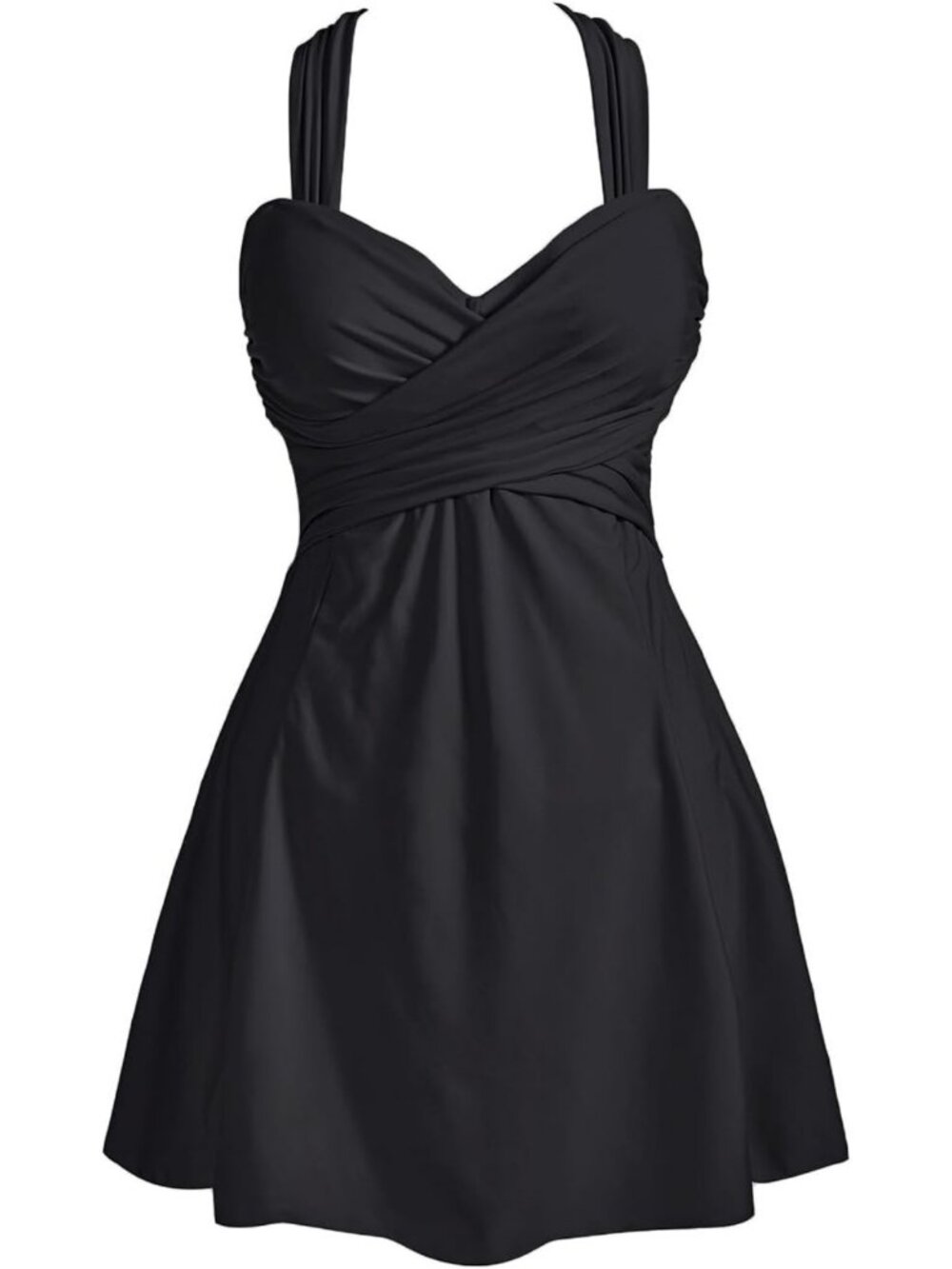 Elegant Floral Crossover One Piece Swimdress | Skirted Swimsuit for Women
